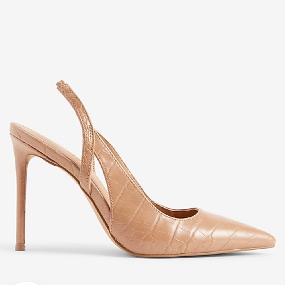Express Croc-Embossed Cutout Slingback Pumps